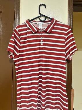 Lovely Bubbly Red and White Striped Ribbed Polo Shirt with Lettuce Trim Sleeves